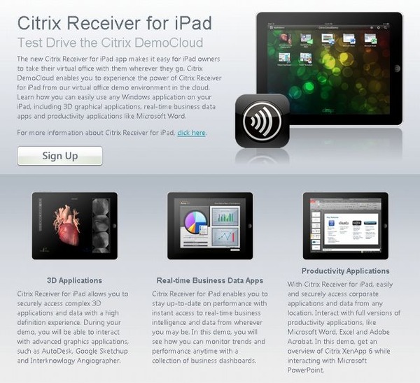シトリックス、「Citrix Receiver for iPad」提供開始 ～ XenDesktopなどでiPadを仮想オフィス化 1枚目の