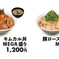 キムカル丼MEGA盛りと豚ロースネギ塩丼MEGA盛り