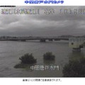 中間唐戸水門カメラ。河川敷いっぱいに水量が増えていることがわかる