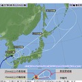 台風4号の予想進路。東北地方を横断する予想となっている