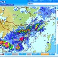 「東京アメッシュ」のリアルタイム降雨状況。「非常に激しい雨」のエリアも