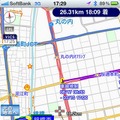 ユビークリンク　 中央に車線規制の情報が表示されている。渋滞もさることながら、こういった規制情報をいちはやく知ることができるのもVICSやリアルプローブのメリットだ