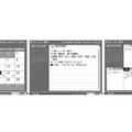 日付メモ機能のイメージ（左から月表示/日表示/週表示）