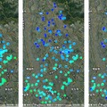 左から2011年6月下旬、2011年10月下旬、2012年2月上旬の茨城県つくば市近郊の線量