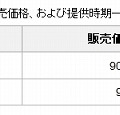 販売価格、および提供時期一覧