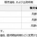 販売価格、および出荷時期