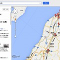 Googleマップ上に表示された大雨警報