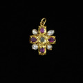 Cross pendant, gold with rubies and natural pearls