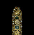 Gold hair ornament, set with natural pearls, emeralds and sapphiews
