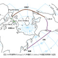 4K映像素材（6Gbps）2大洋横断（21,000km）中継配信実験の経路