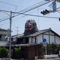 なんだコリャ！民家の屋根を突き破るゴジラが話題