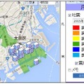 地震による被災の可能性を地図で表示することも可能。自社の拠点がある地域の震度の状況などを一覧できる（画像はプレスリリースより）