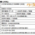 「J:COM MOBILE SIM単体 [3GB]」概要