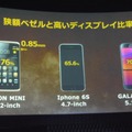 AXON miniの特徴。0.85mmという狭額ベゼルを実現し、ディスプレイ比率を76％まで高めた。他社との比較でもトップだ