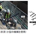 「切取」と呼ばれる区間の耐震対策の概略図と施工時の様子（画像はプレスリリースより）