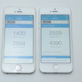 ベンチマークアプリでスピードを比較。右側がiPhone SE