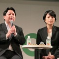 LINE 取締役 CSMOの舛田淳氏(左)、LINEモバイル 代表取締役社長の嘉戸彩乃氏(右)