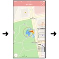 ねこもにアプリによる位置情報の表示イメージ。おおよその現在地を表示することで、捜索をサポートする（画像はプレスリリースより）