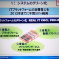 システムのグリーン化の一例。「REAL IT COOK PROJECT」としてデータセンタの省エネを進めている。2012年までには、消費電力を50％削減する計画だ