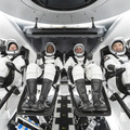クルードラゴン内の1号機乗組員たち。 左から、 NASA宇宙飛行士のシャノン・ウォーカー氏、 ビクター・グローバー氏、 マイク・ホプキンス氏、 そして宇宙航空研究開発機構の野口聡一氏（画像：SpaceX）