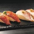 大人寿司　『はまちの胡麻醤油漬け』（左）大人寿司　『瀬戸内ボラの炙り』（右）