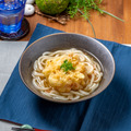 海老かき揚げのガーリックうどん