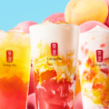「ぎゅぎゅっとピーチ ミルクティー（ICED）」「ぎゅぎゅっとピーチ フローズンティー」「ぎゅぎゅっと ピーチ ティーエード（ICED）」