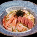“冷製カッペリーニ” 炙り明太子と有頭エビのクリームソース