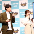 川島明（麒麟）、白石麻衣、井上聡（次長課長）、青木マッチョ（かけおち）が登壇した『モンスターハンター NOW』新CM発表会　(C)Niantic　(C)CAPCOM
