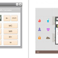 画面イメージ：電卓機能時（左）/ボイスレコーダー機能時（右）