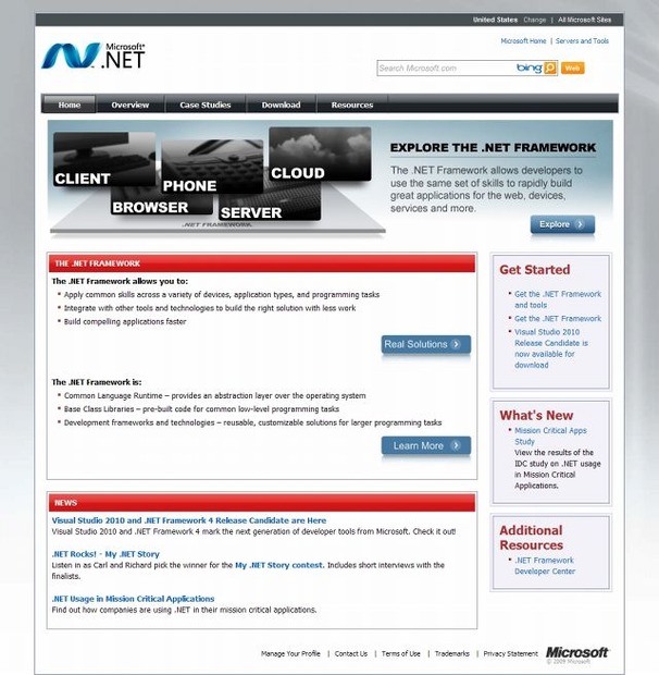 「Microsoft .NET Framework」サイト（画像）