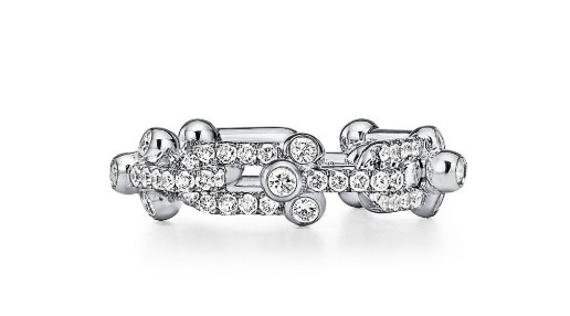 Tiffany HardWear Small Link Ring in White Gold with Pave Diamonds