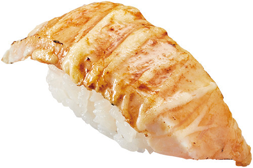 『大切りとろびん長まぐろ浜焼き風』一貫128円（税込140円）