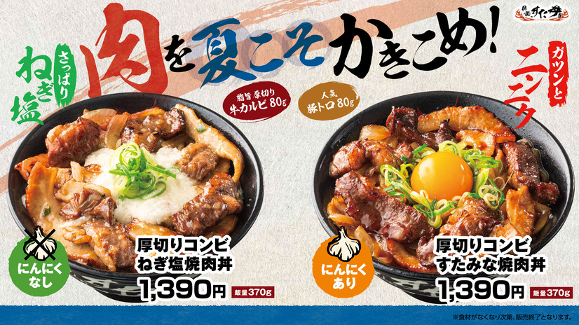 6/1（月）～全国の伝説のすた丼屋で『厚切りコンビすたみな焼肉丼』と『厚切りコンビねぎ塩焼肉丼』を発売！