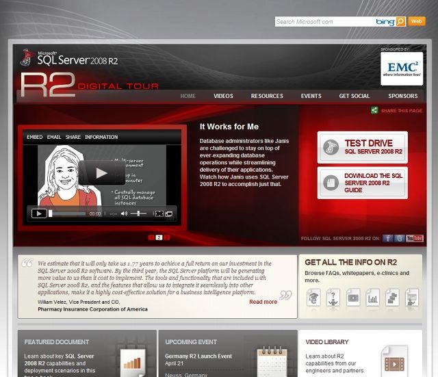 「SQL Server 2008 R2 Digital Tour（www.sqlserverlaunch.com）」サイト（画像）
