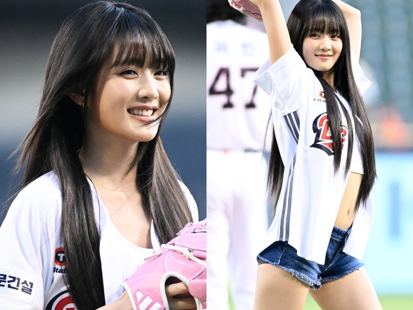 “ヘソ出し”投球で視線独占！i-dle・ミンニ、上下ミニ丈のスポーティールックで始球式に登場
