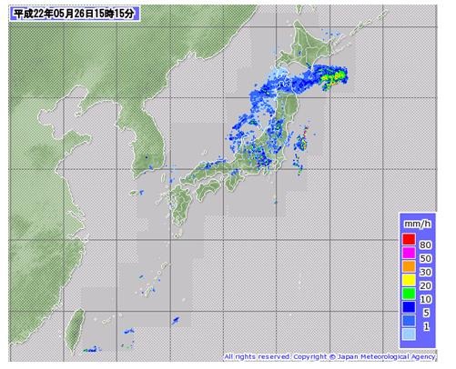 気象庁サイトの雨雲レーダー画像