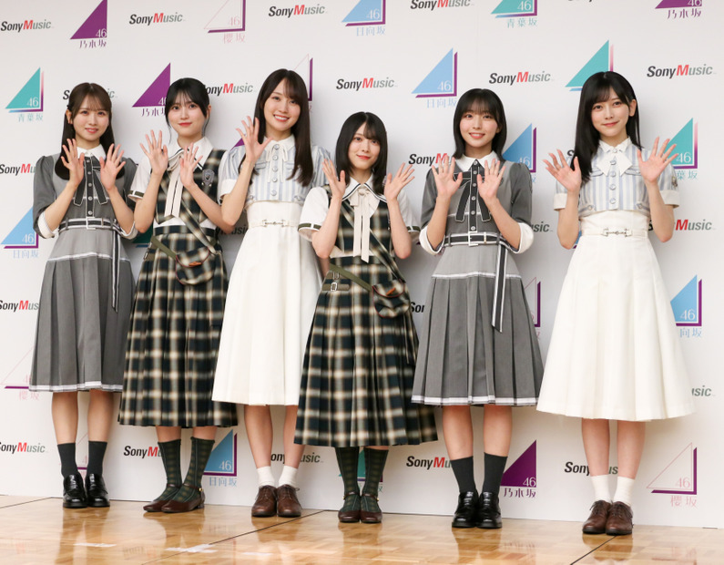 （左から）日向坂46・上村ひなの、櫻坂46・的野美青、乃木坂46・賀喜遥香、櫻坂46・森田ひかる、日向坂46・大野愛実、乃木坂46・池田瑛紗【撮影：平木昌宏】