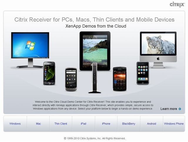 「CitrixCloud.net」サイト（PCからのアクセス画面）