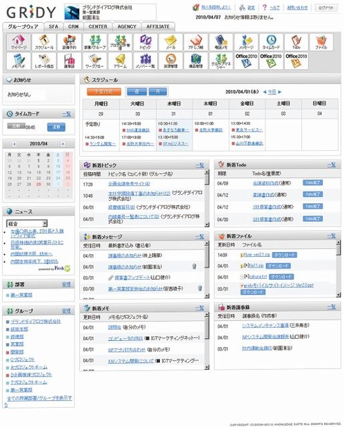 GRIDYグループウェアポータル画面