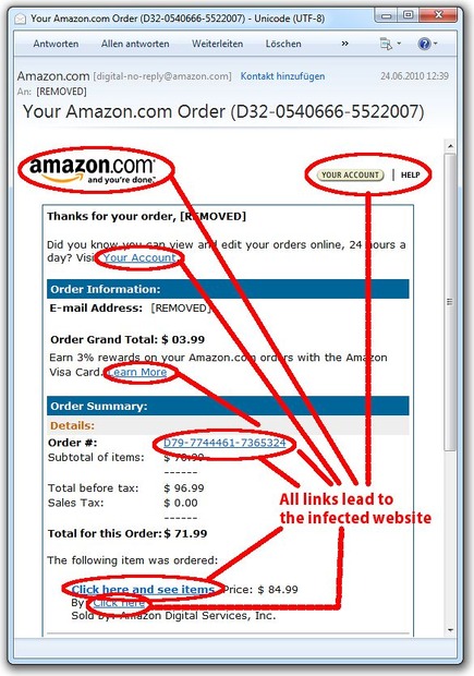 amazon.comの注文確認を偽装したメール