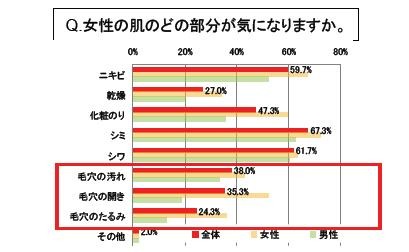 女性の肌で気になるのは「シミ」「シワ」に加え、毛穴関連も多い