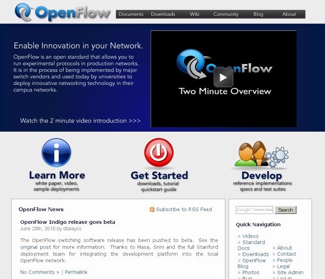 「OpenFlowコンソーシアム」サイト（画像）