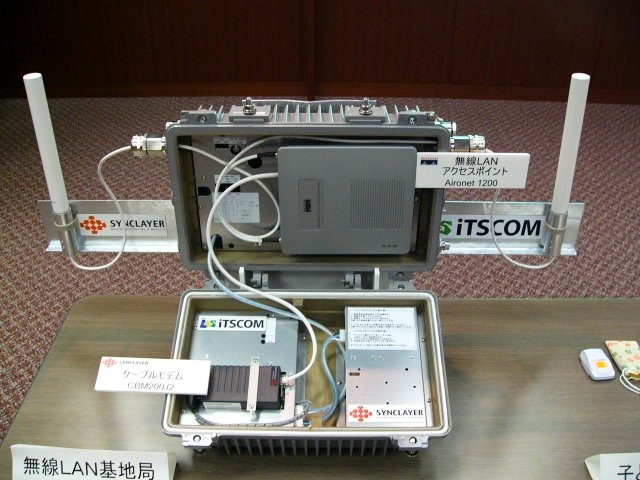 イッツ・コミュニケーションズが敷設するケーブルに吊り下げる無線LAN基地局