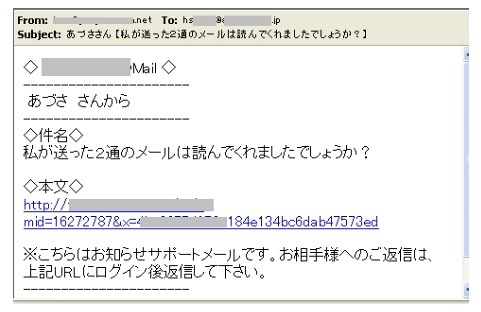 出会い系サイトに誘導するためのスパム