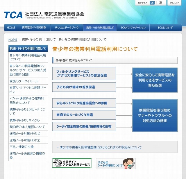 「青少年の携帯利用電話利用について」ページ（画像）