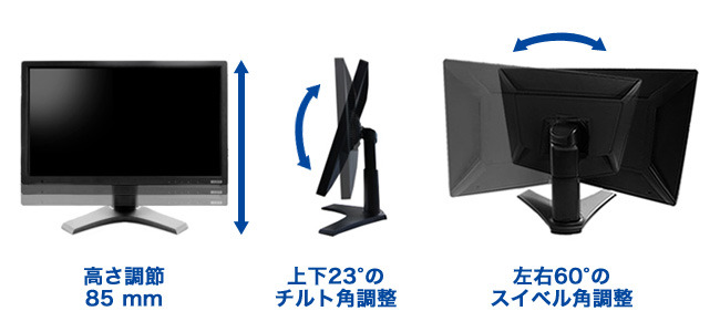 画面の高さやチルト角/スイベル角の調整イメージ