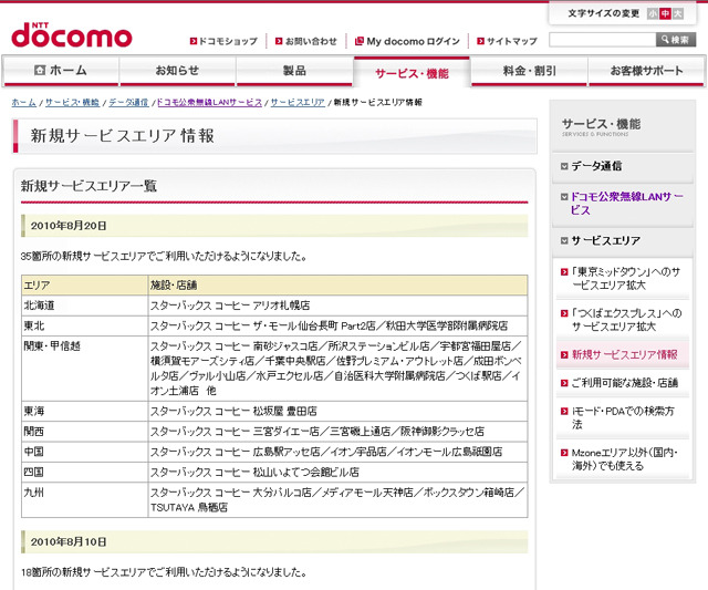 Mzone 新規サービスエリア情報