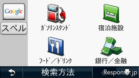 Internet検索のメニュー画面。カテゴリの分け方がメモリからの検索時と少し異なるが、操作に戸惑うほどではない。「スペル」をクリックして名前による検索も可能だ。