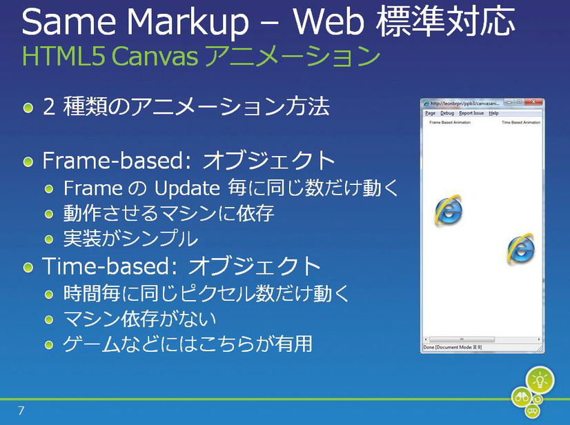 Canvasアニメーションでは、フレームベースとタイマーベースの2種類をサポート